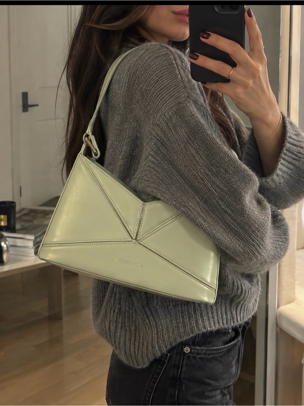 DORANCA Geometric Shoulder Bag in Green Like New